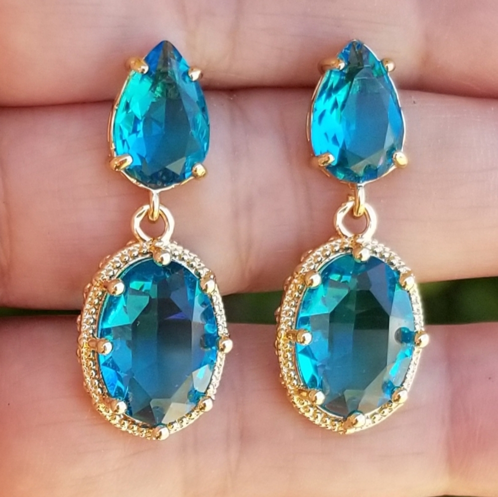 14k Gold Blue Topaz Stud Earrings, Blue Topaz Dangle Earrings, Topaz Earrings